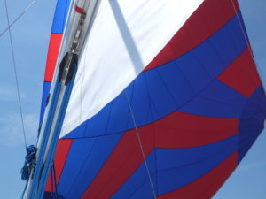 Mainsail boom is pulled in tight