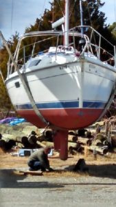 Boat hauled at marina yard