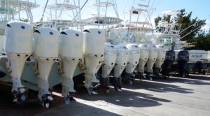 A row of big outboards